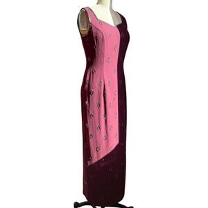 Vintage Burgundy beaded maxi dress Size M